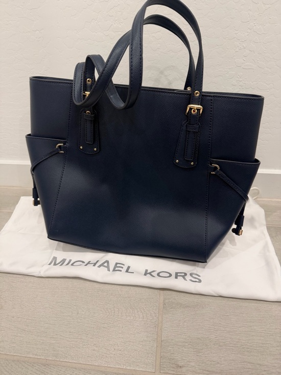 Michael Kors Handbags - Michael Kors Navy Saffiano Leather Tote with Gold Hardware
